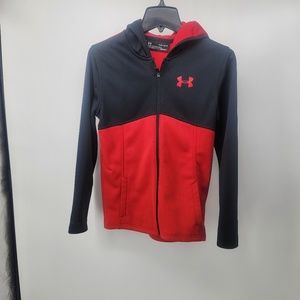 Youth Under Armour Black Red Cold Gear Fleece Lined Zippered Jacket Size Large